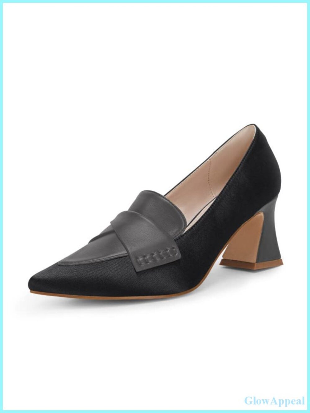 Chunky Block Low Heel Pumps Stitching Pointed Toe Work Office Dress Shoes